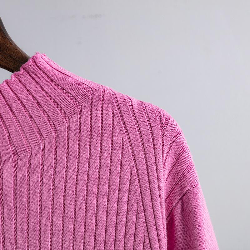 Toamnă Iarnă Pe jumătate guler înalt cu mânecă lungă din lână, culoare uni, până la genunchi, rochie tricotată supradimensionată