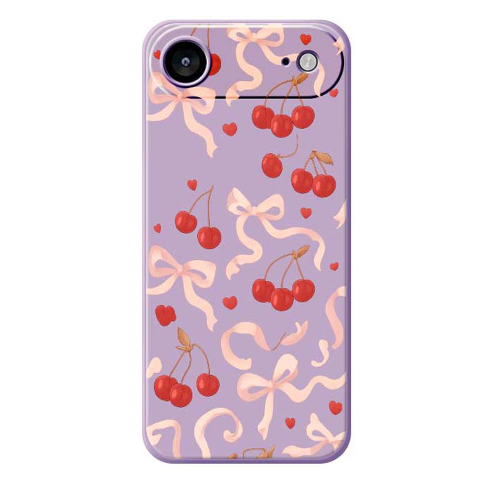 For iPhone 17 Air Case Big Bow Cherry Pattern Printing Straight Edge TPU Phone Back Cover