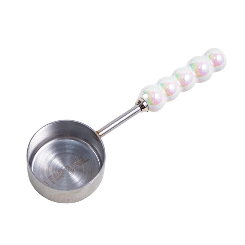 Rusts Resistant Stainless Steel Kitchen Spoon with Colorful Ceramic Pearls Handle Quantitative Seasoning Tool