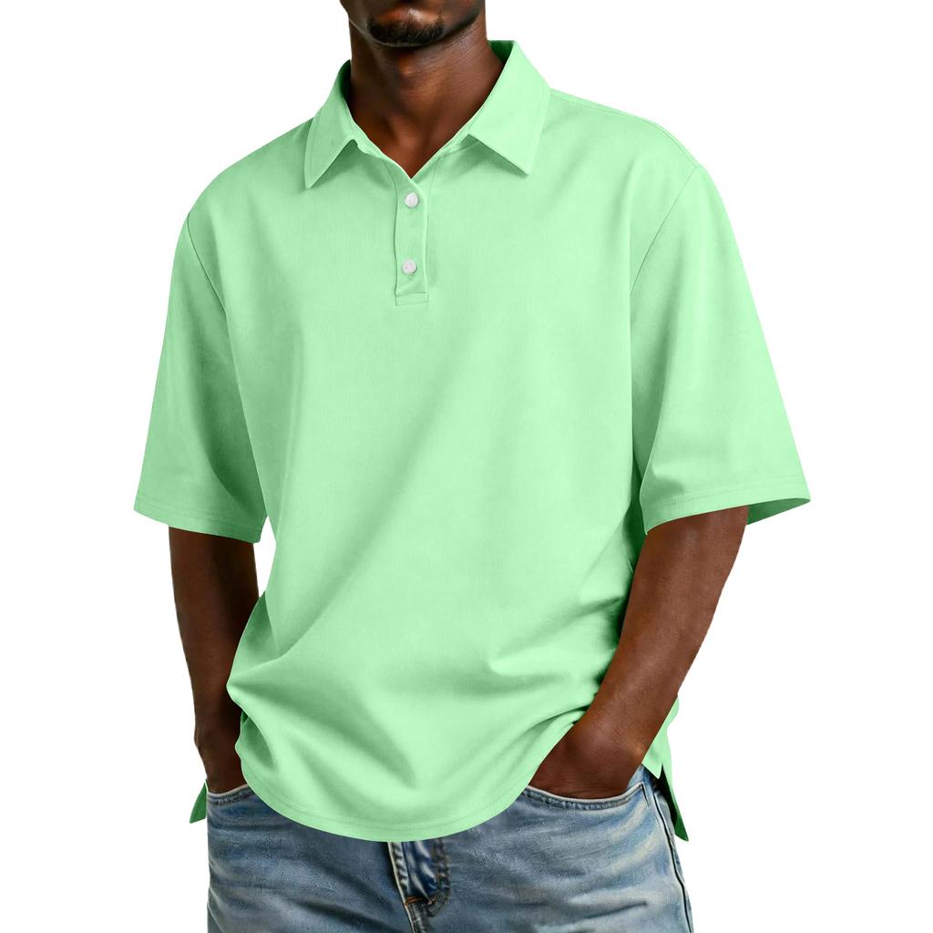 Men Short Sleeve Polo Shirt Classic Fit Cotton Blend Three Button Placket Casual Collar Top for Everyday Wear
