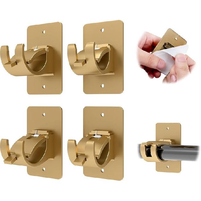 CIEMGNZOC 6-Pack Curtain Bracket Holders, Universal Self-Adhesive Wall Mounts, Fits 0.6'' to 1.5'' Rods, Black