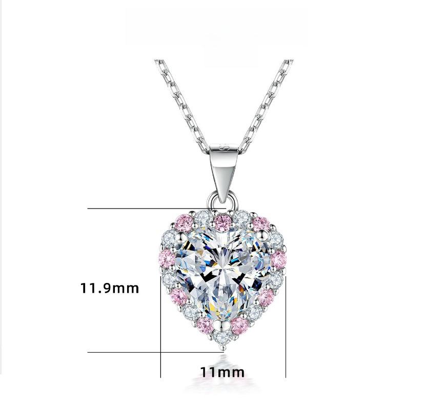 S925 sterling silver pink diamond love necklace female niche design sense light luxury heart-shaped zircon pendant collarbone chain European