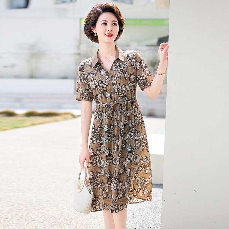 WoXue Elegant Chiffon Shirt Dress for Middle-Aged Women