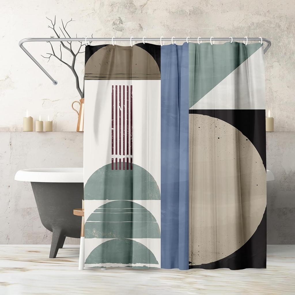 Beach Shower Curtain - Water-Resistant Long Shower Curtain with Coastal Landscape Design - Durable Metal Grommets and 12 Hooks