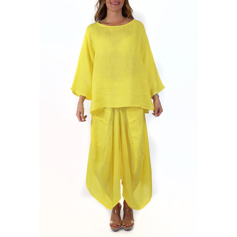 

Весенне-осенний новый женский повседневный однотонный свободный комплект из двух предметов: юбка и топ S жёлтый