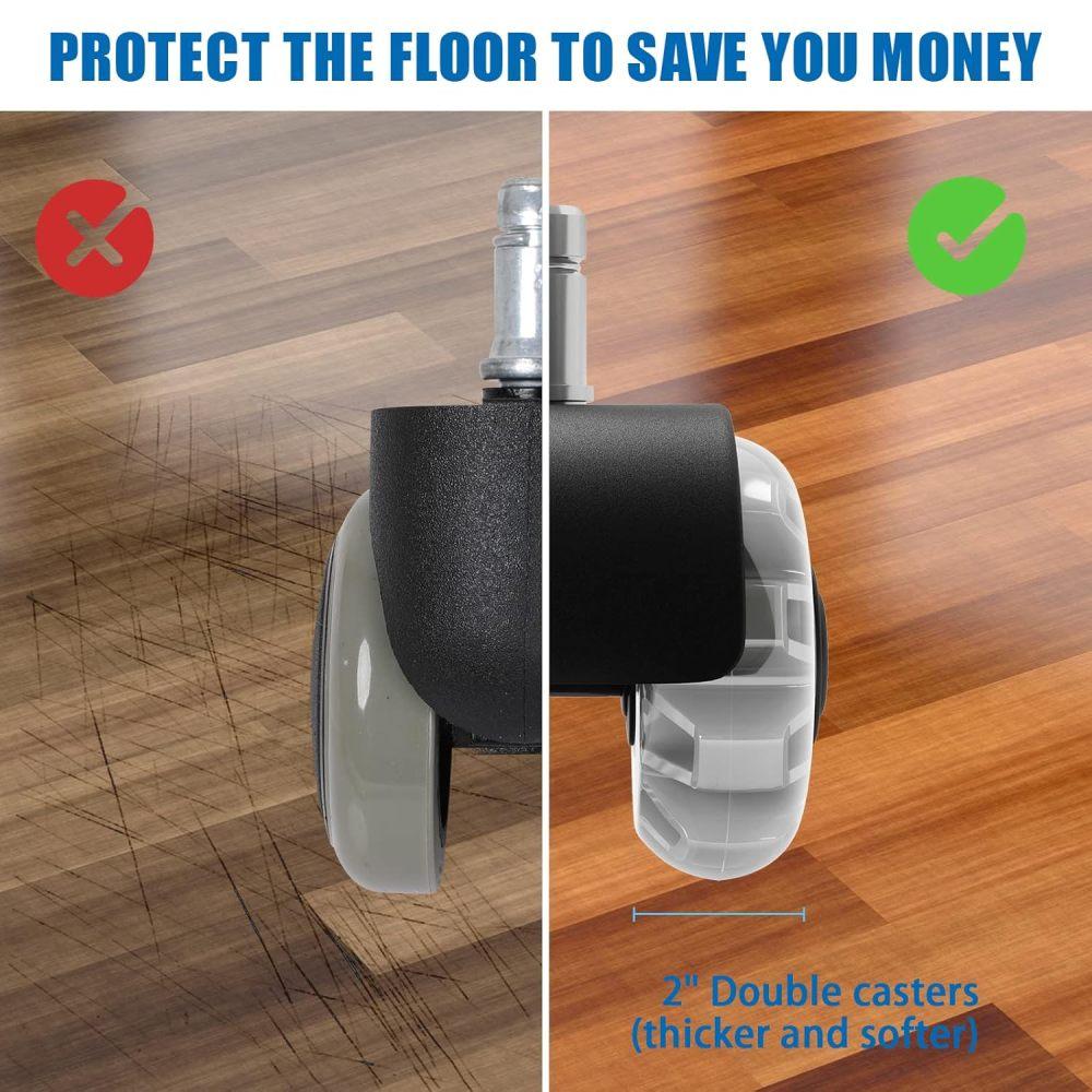 Rodas de rodízio para cadeira de escritório (Conjunto de 5),Rodas de cadeira para serviço pesado suportam 2200 libras, rodízios de cadeira de borracha silenciosa, 2 polegadas universais