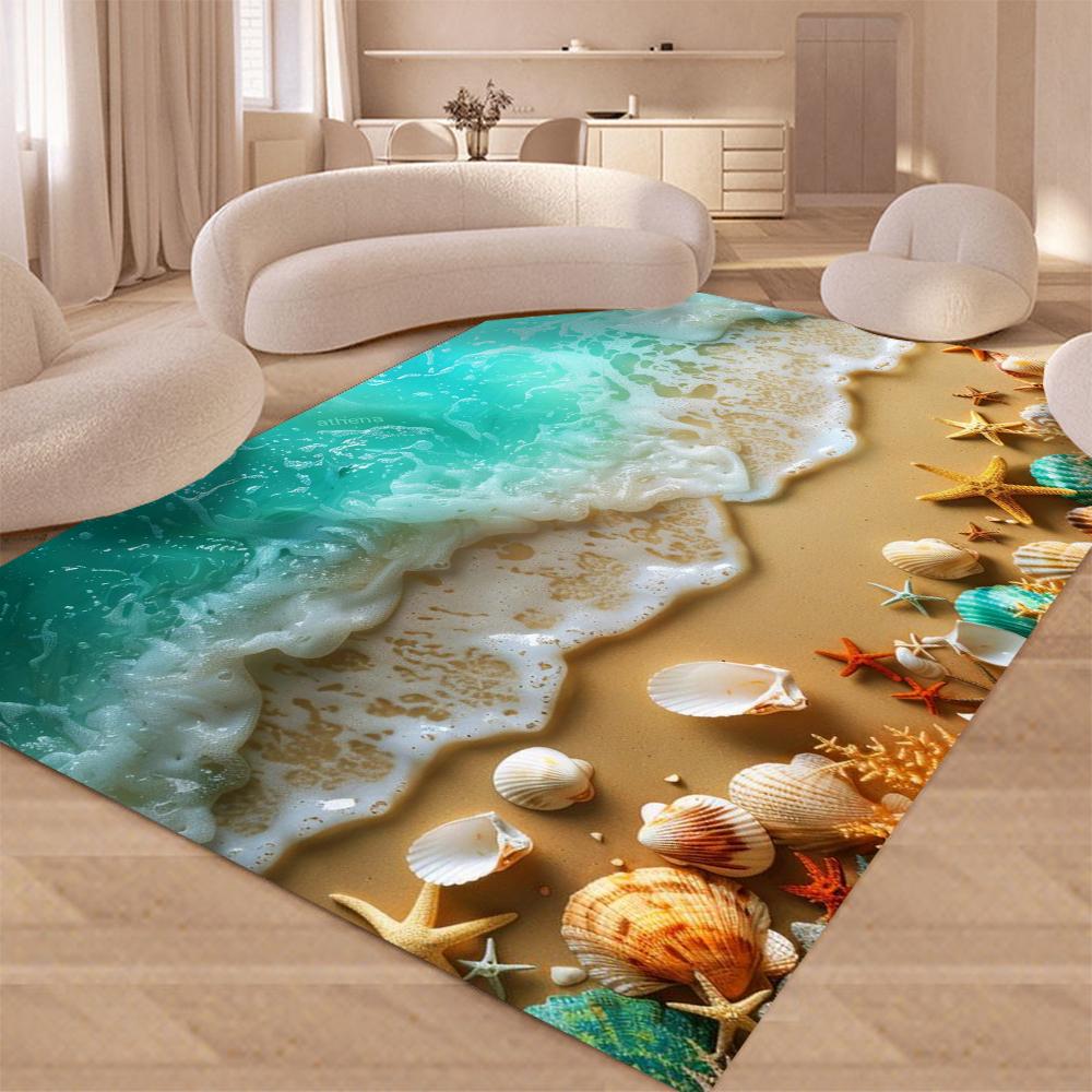 Starfish Beach Shell Sea Star Sand Carpet Rug for Living Room Bedroom Home Sofa Decoration,Kids Play Non-slip Floor Mat