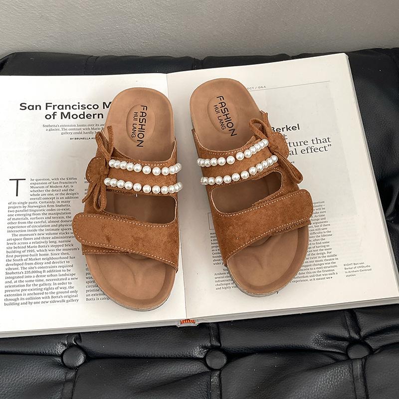 

Platform sandals 2025 summer new retro butterfly height increase casual muffin bottom Velcro women s one-word slippers 40 коричневий