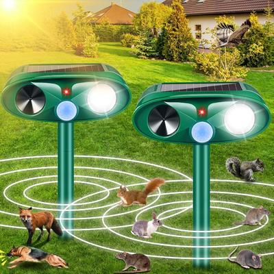 2 Pack Solar Ultrasonic Animal Repeller with USB-C Fast Charge, Double-Sealed IP65 Waterproof Deterrent for Garden, Motion Sensor Deer Cat Dog Skunk
