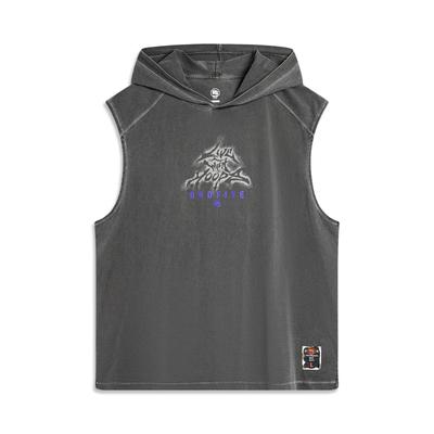 Li Ning Bad Five Einfarbig Kapuzenpullover mit Buchstabenaufdruck Sportweste Herrenwesten Dunkelgrau AVSU459-3