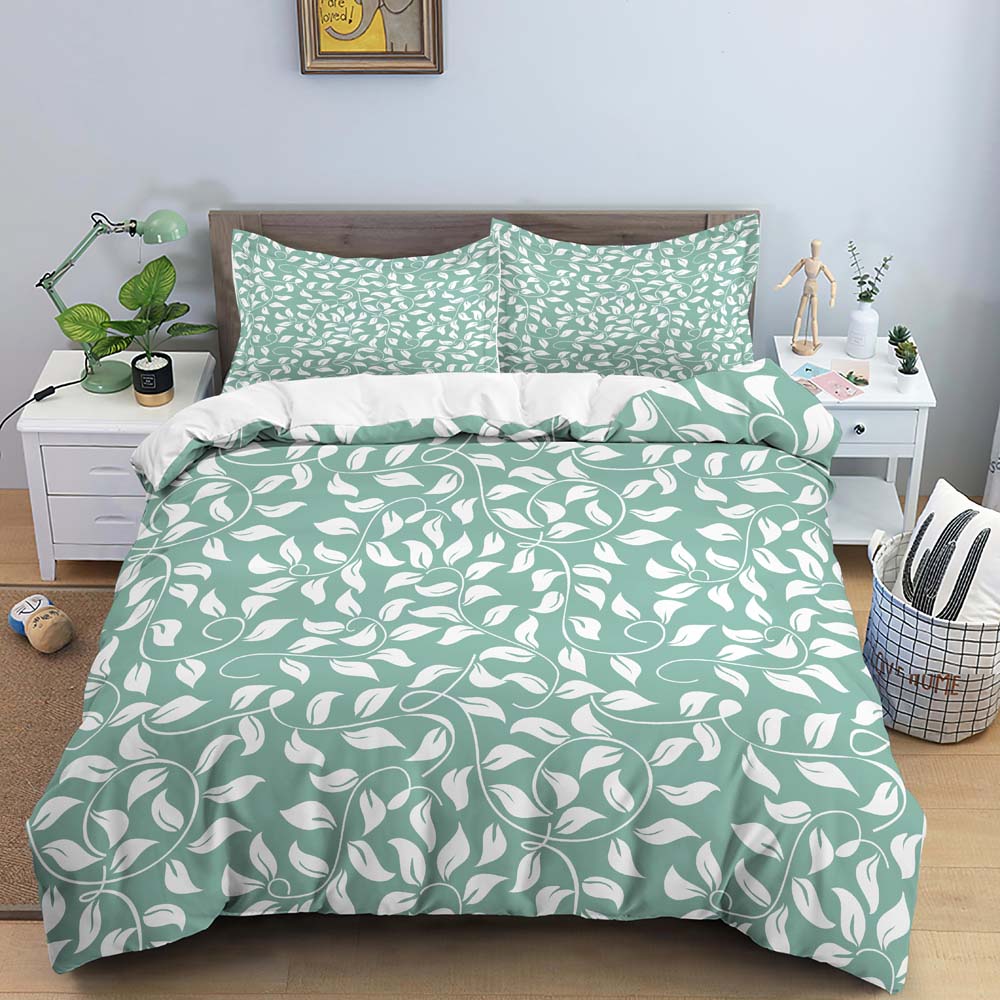 Flower Leaves Duvet Cover Set Fashion Pattern Print Polyester Comforter Covers with Pillow Case King Queen Twin Size Bedding Set