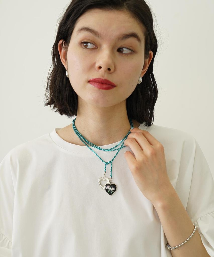 [Milkfed] Beads and Heart Charm Necklace 103252054008 Green One Size