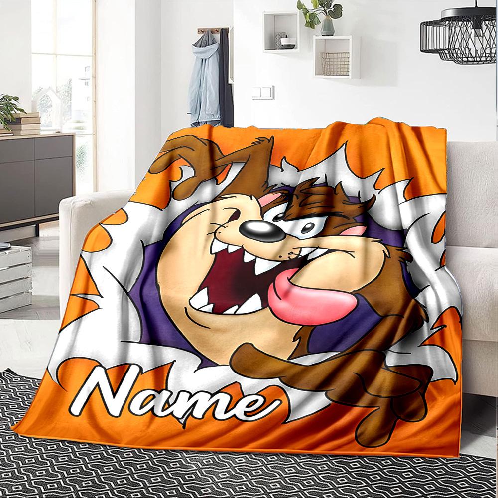 Customizable Taz3 Throw Blanket – Personalized Name, All-Season Cozy Snug Blanket, Machine Washable, Personalized Blanket