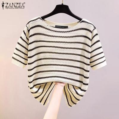 Lässiges, kurzärmliges T-Shirt mit Rundhalsausschnitt und Streifen für Damen