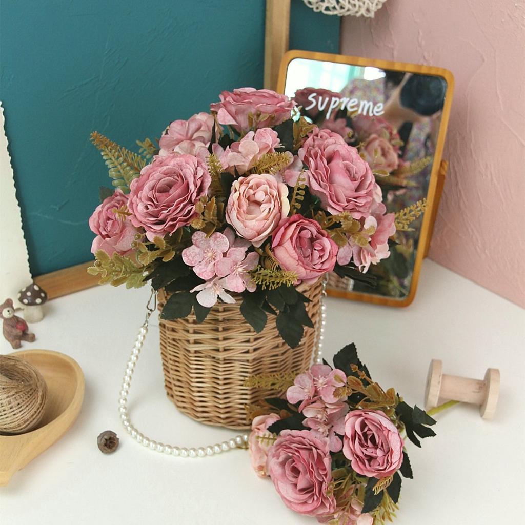 Künstlicher Seidenhandstrauß, gemischte künstliche Blumen, Pfingstrosen, Rosen, Hortensien, Dekor