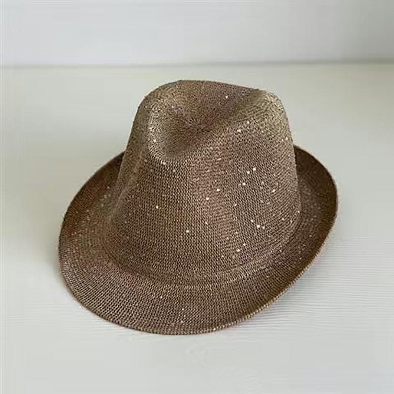 Mardi Gras Sequins Fedoras Hat for Adult Unisex Masquerade Carnivals Mesh Derby Hat Performances Hat with Rolled Up Brim