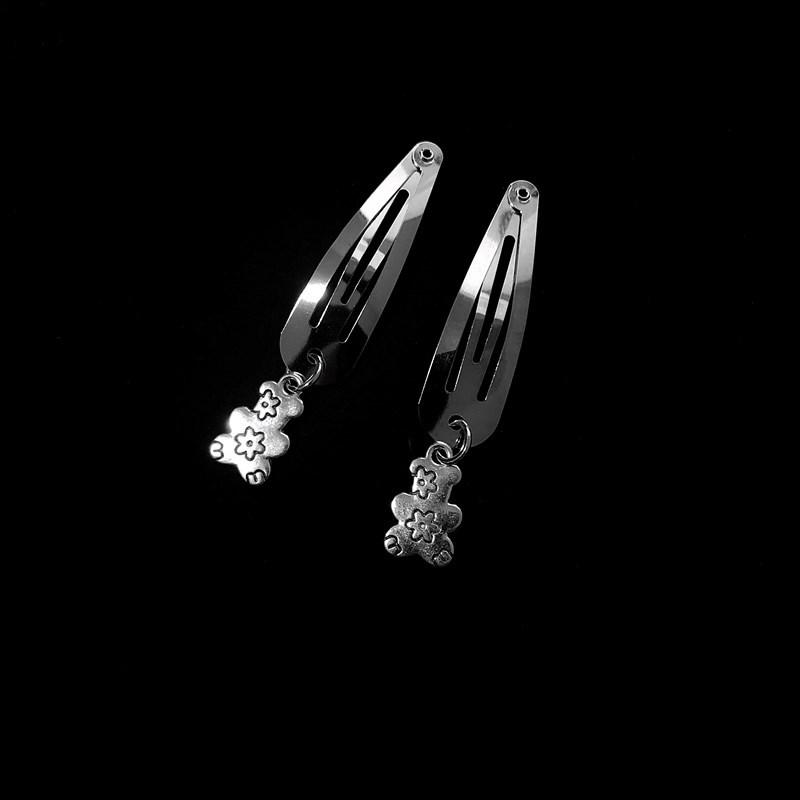 New Fashion Punk Hair Card Silver Metal Edge Clip Cherry Cross Love Flower Chain Hairpins One Word Clip Women's Headdress