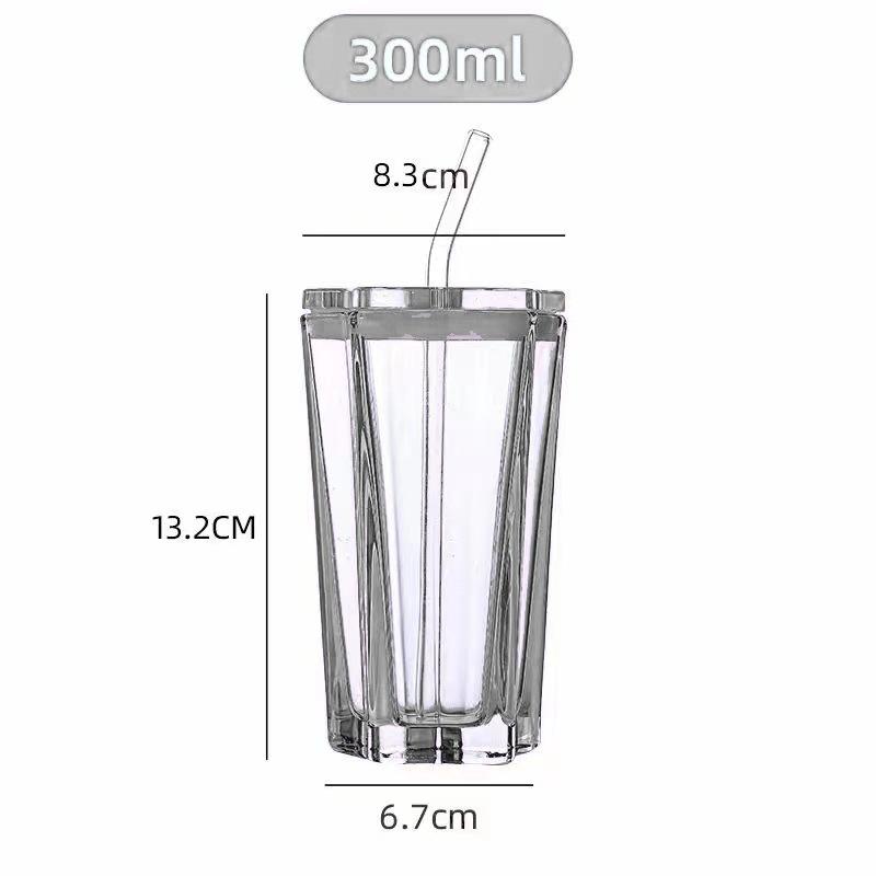 Gobelet en verre à cinq branches avec paille, dégradé de couleurs, 300 ml, pour boissons froides, café, avec couvercle