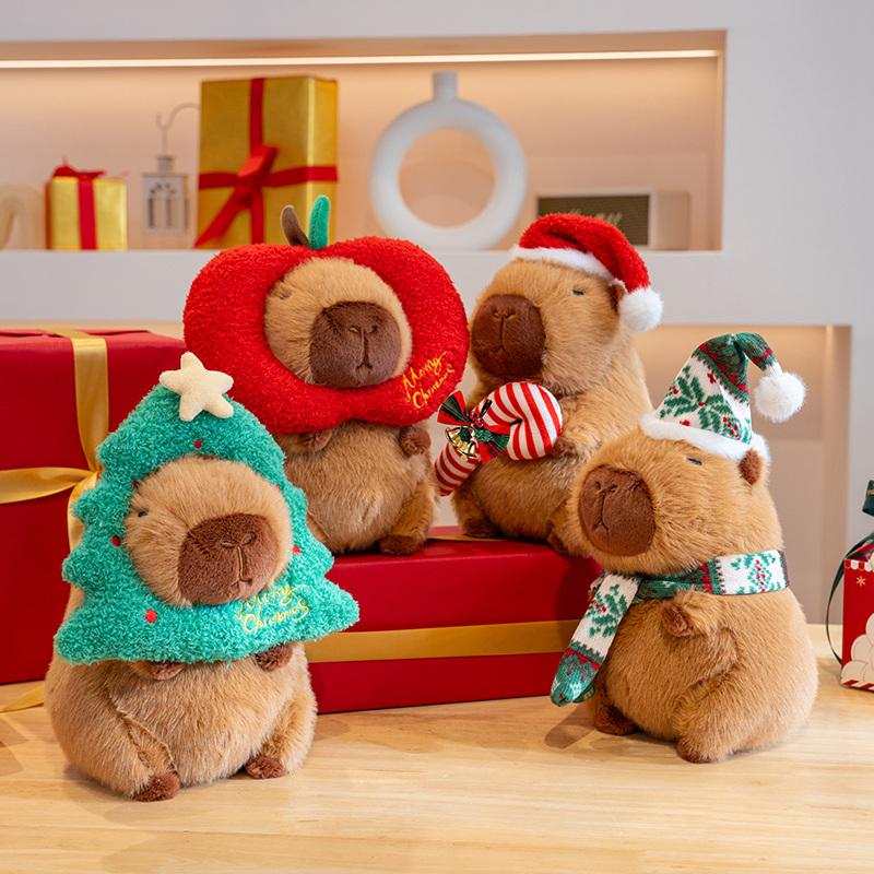 24cm Cartoon Cute Christmas Capybara Plush Doll Pillow Apple Santa Claus Capybara Plush Toy Home Decoration Gift For Children