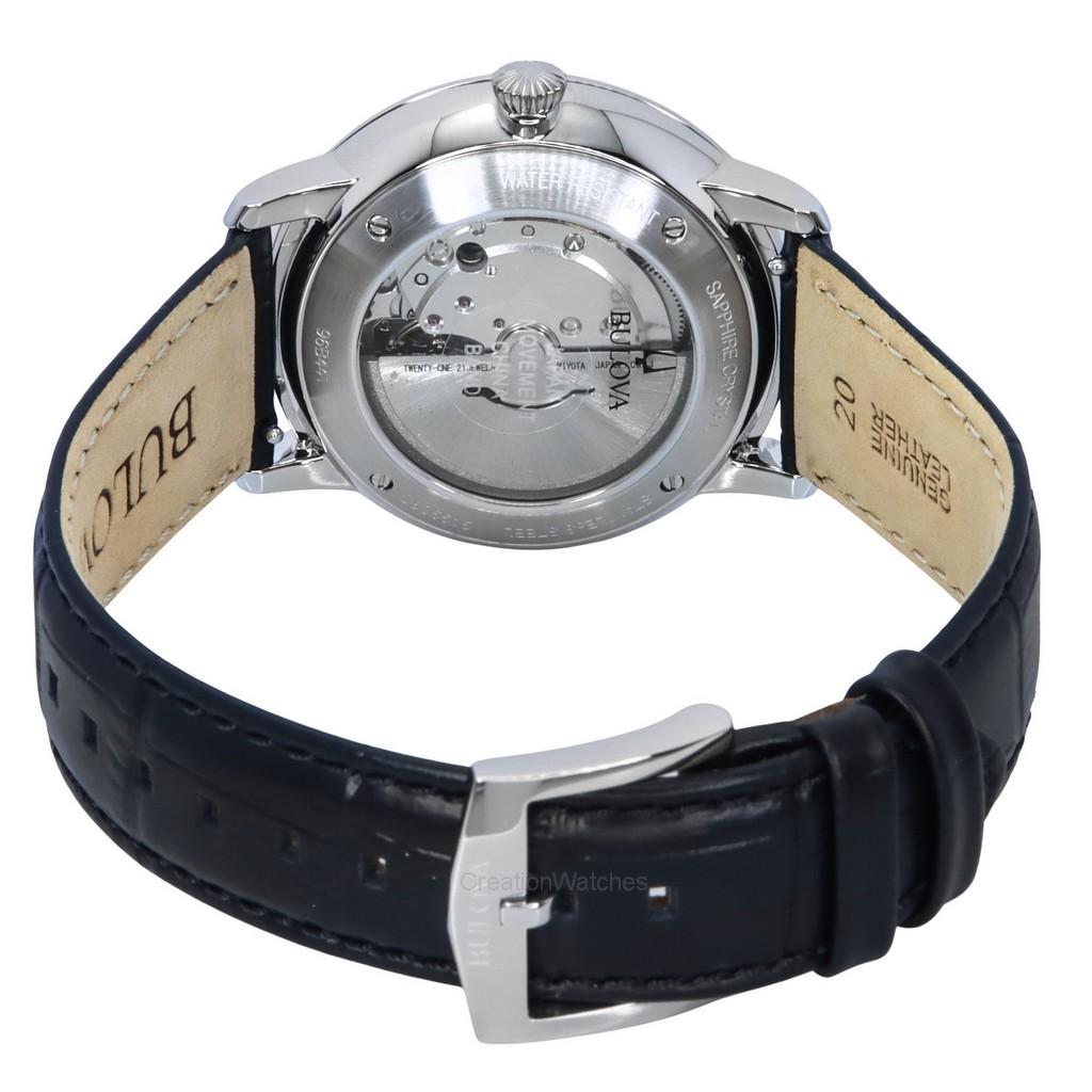 BULOVA Analoge Hudson Lederarmband Schwarzes Zifferblatt Automatik 96B441 Herrenuhr