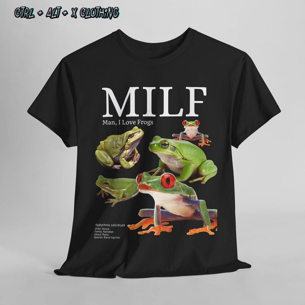 MILF Mann ich liebe Frösche Froschliebhaber Unisex Schweres Baumwoll-T-Shirt Neuheit Shirt Schwarz