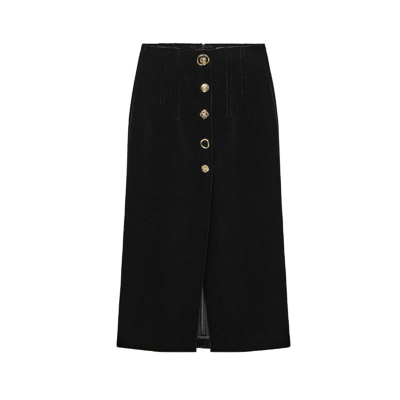 

Fall and Winter New Women s Clothing Retro Slimming Velvet High Waist Mid Length Long Length Straight-leg Skirt 4043118 Black L
