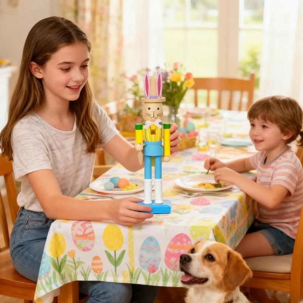 Cute Wooden Bunny Statue Handmade Easter Rabbit Ornament  Table Centerpiece