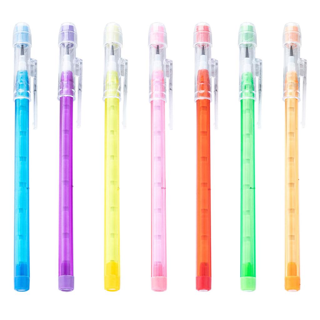 Stackable Pencils Pop Up Plastic Pencil with Eraser Top Multicolor Translucent Pencil Multipoint Non-Sharpening Pencil