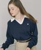 OURHOPE Pique Open Collar Sweatshirt - Navy