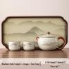 Chaxun Ceramic Xishi Tea Set with Ink Landscape Glass Tray