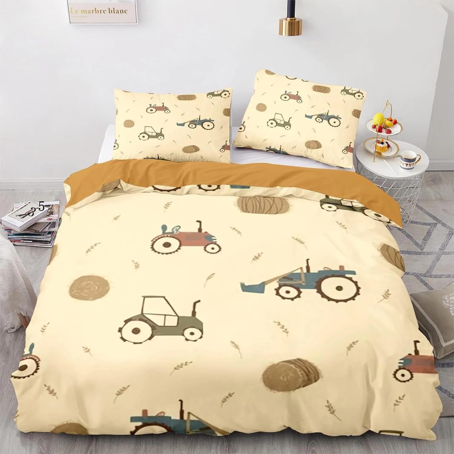 Dekbedovertrek voor kinderen met tractor Jongens dekbedovertrekset Tractor beddengoedset Vrachtwagen Landbouwwerktuig Kar Dekbedovertrekset 3D-print 200x230cm
