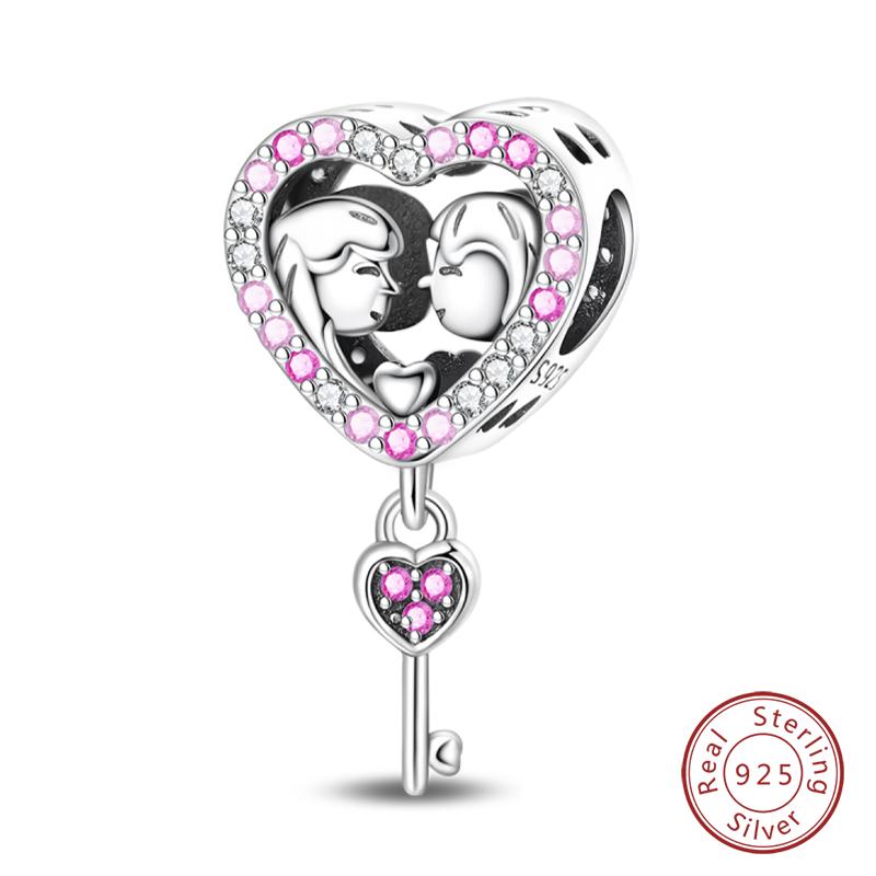 Copper Pink Love Series Charm Love Cube Little Bear Luminous Pendant Fit Original Bracelet Romantic Wedding Jewelry