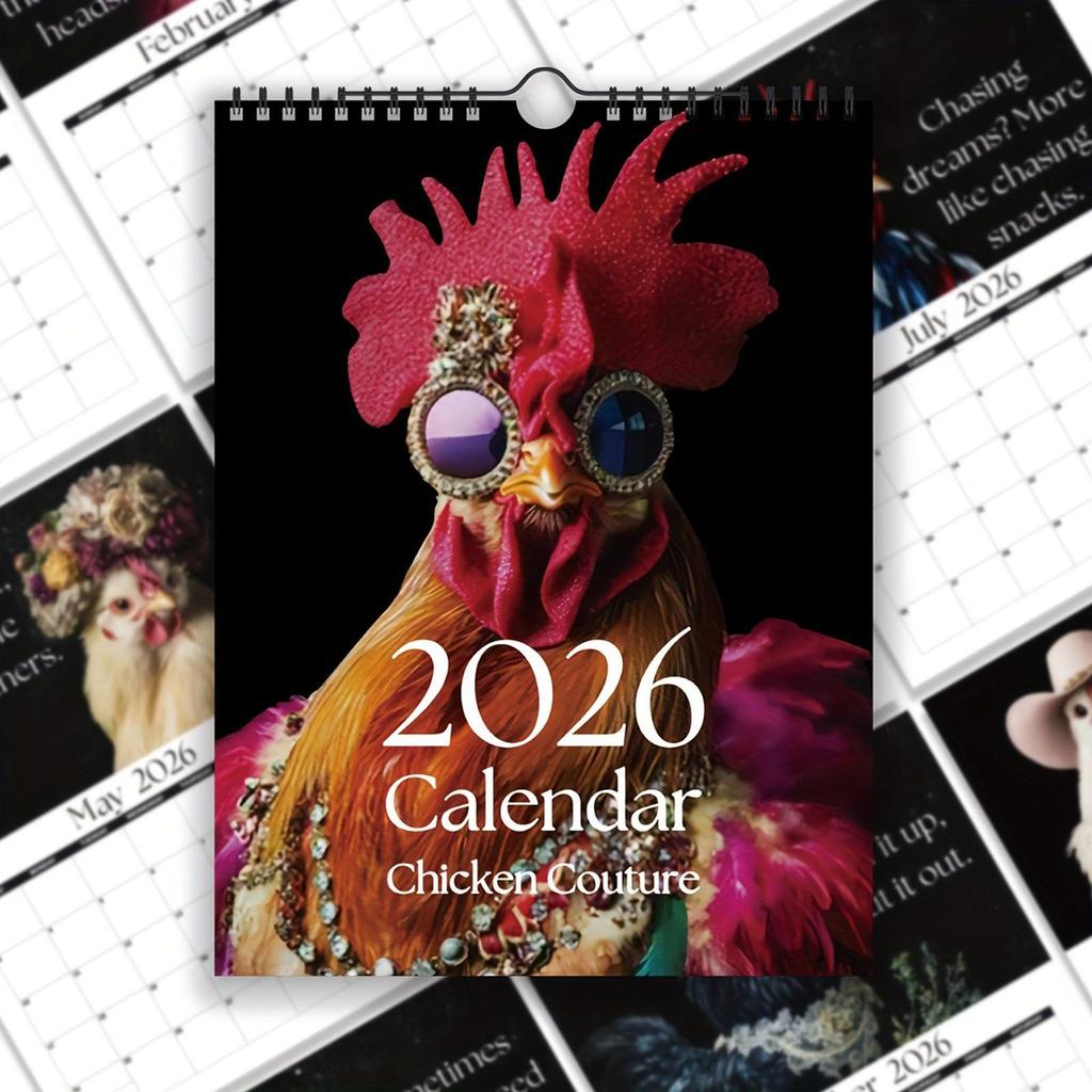 2026 Wall Calendar Humorous Rooster Pictures, 12 Months Monthly Plan, Perfect Gift For Birthday, Christmas