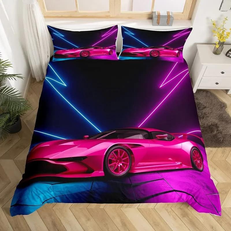 Racing Car Duvet Cover Kids Extreme Sports Game Quilt Cover Twin For Boys Microfiber Cool Speed Automobile Honeycomb Bedding Set