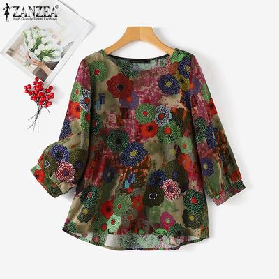 Women Casual O-neck Printing Summer 3/4 Sleeve Blouse