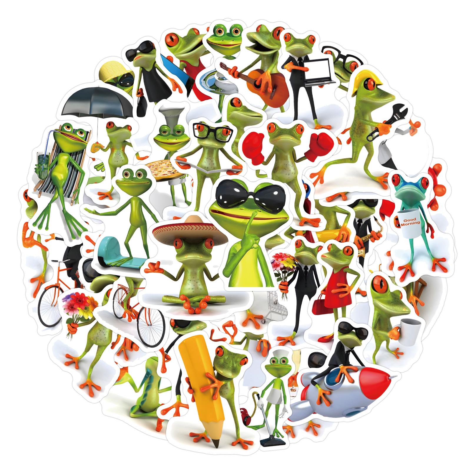 50PCS Cute Cartoon Frog Stickers for Kids - DIY Phone Case & Luggage Decoration