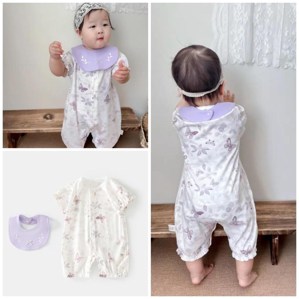Babykleidung für Mädchen und Kurzarm-Strampler-Overall mit coolem Baby-Aufdruck vorne, Neugeborenen-Süßes Tier Schmetterling 80 [YIN OON] Jungen, Lätzchen, Dünn, Baumwolle,