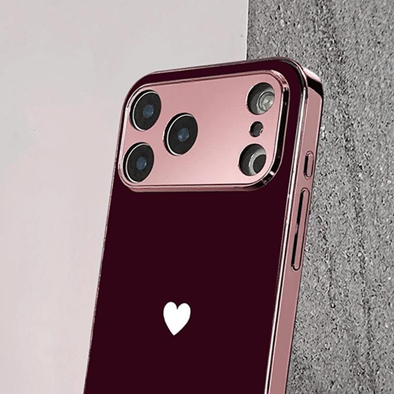 Red Background Love Pattern Metallic Tempered Glass Phone Case For iPhone 17 16 15 14 13 12 11 18 Pro Max Plus 17 Air 17E Cover