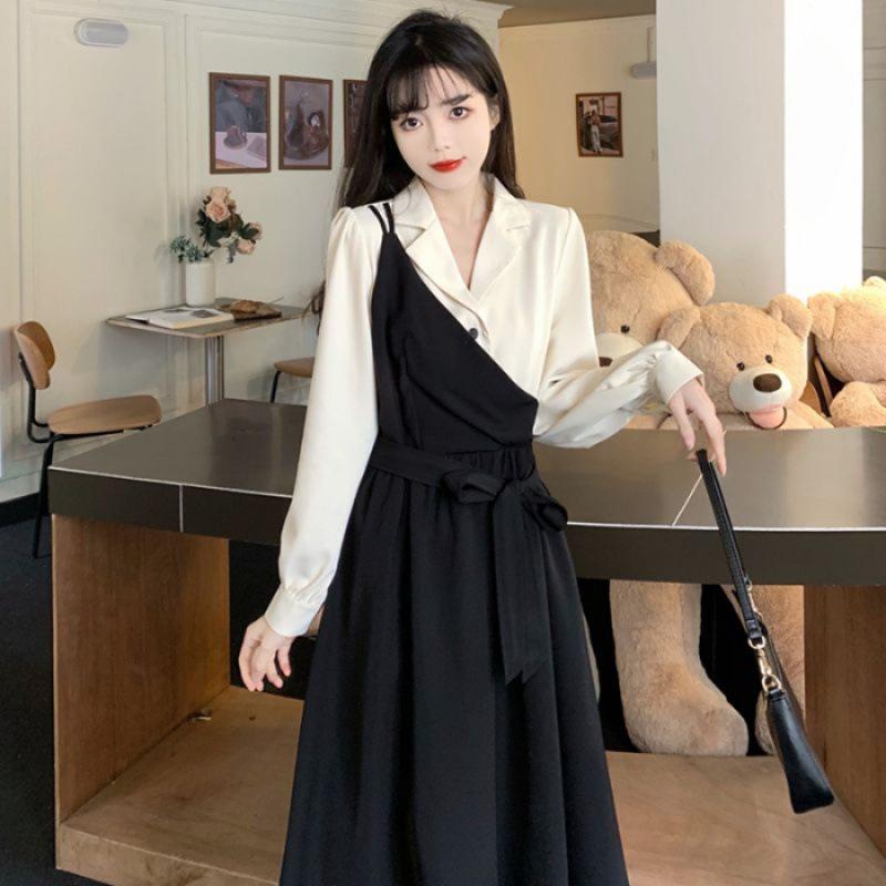 

Early autumn new temperament fake two-piece suit dress women s large size light and mature style high-end skirt S