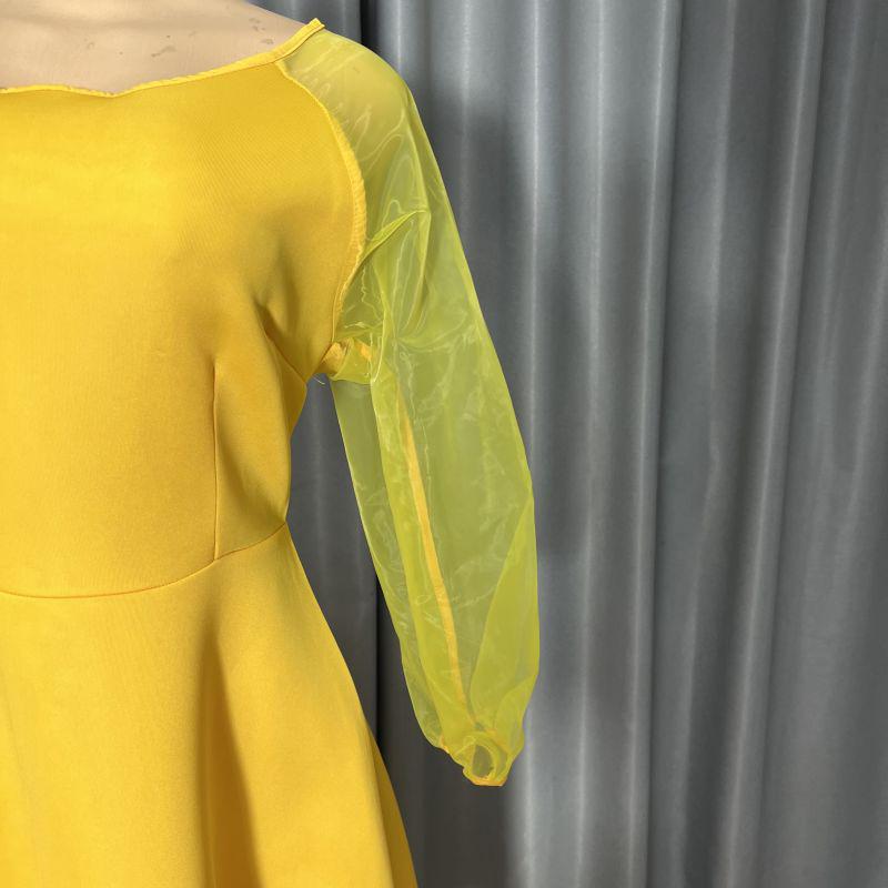 Damen Taillenbetonendes A-Linien-Kleid mit Puff- und Dreiviertelärmeln - Modisch und Bequem