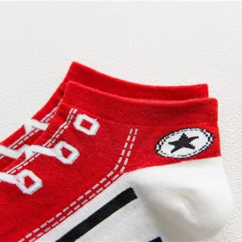 5 Pairs Women's Funny Shoe Print Socks Fashion Style Hip Hop Cute Fashion Soft Slippers And Socks