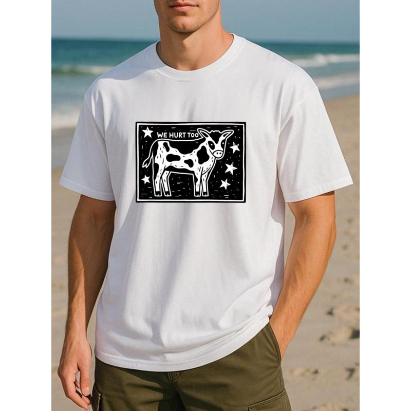 

Европейские размеры Белая футболка с коротким рукавом с принтом коровЫ Повседневная, удобная и дышащая, подходит для занятий спортом на открытом воздухе S белый