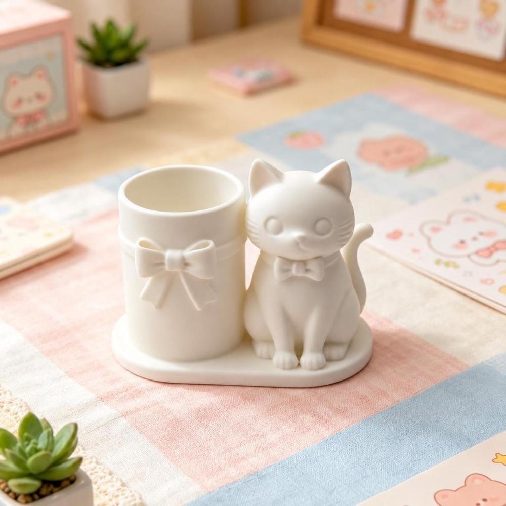 Cat Shaped Pencil Cup 3D Printed Desktop Stationery Organizer Makeup Brush Organizer Office Desk