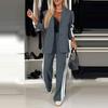 Damen Freizeitanzug 2-teilig/Set Abendkleid für Damen Langarmjacke Lockere Streifen Hose mit weitem Bein