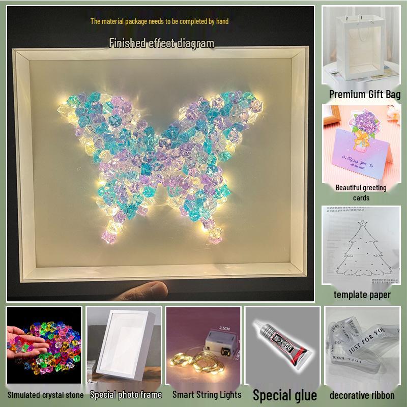 Handmade Starry Crystal Christmas Tree Night Light & Photo Frame Kit - Unique Gift for Women