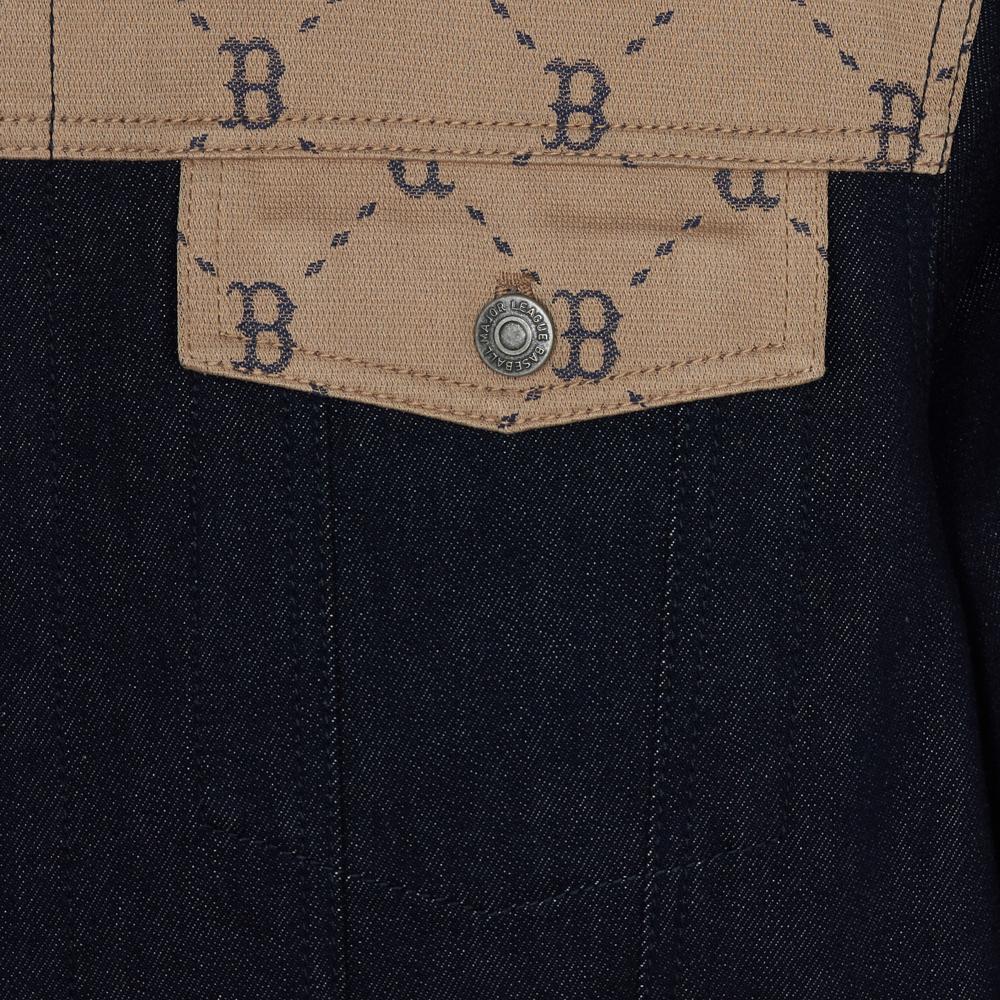New MLB Denim Mixed Jacquard Dia Monogram Boston Red Sox Denim Jackets Coats Unisex Marine Blue 3ADKM0544-43NYD