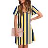 Women's Summer V-neck Casual Beach Dress Short Sleeve Plaid Print Dress
