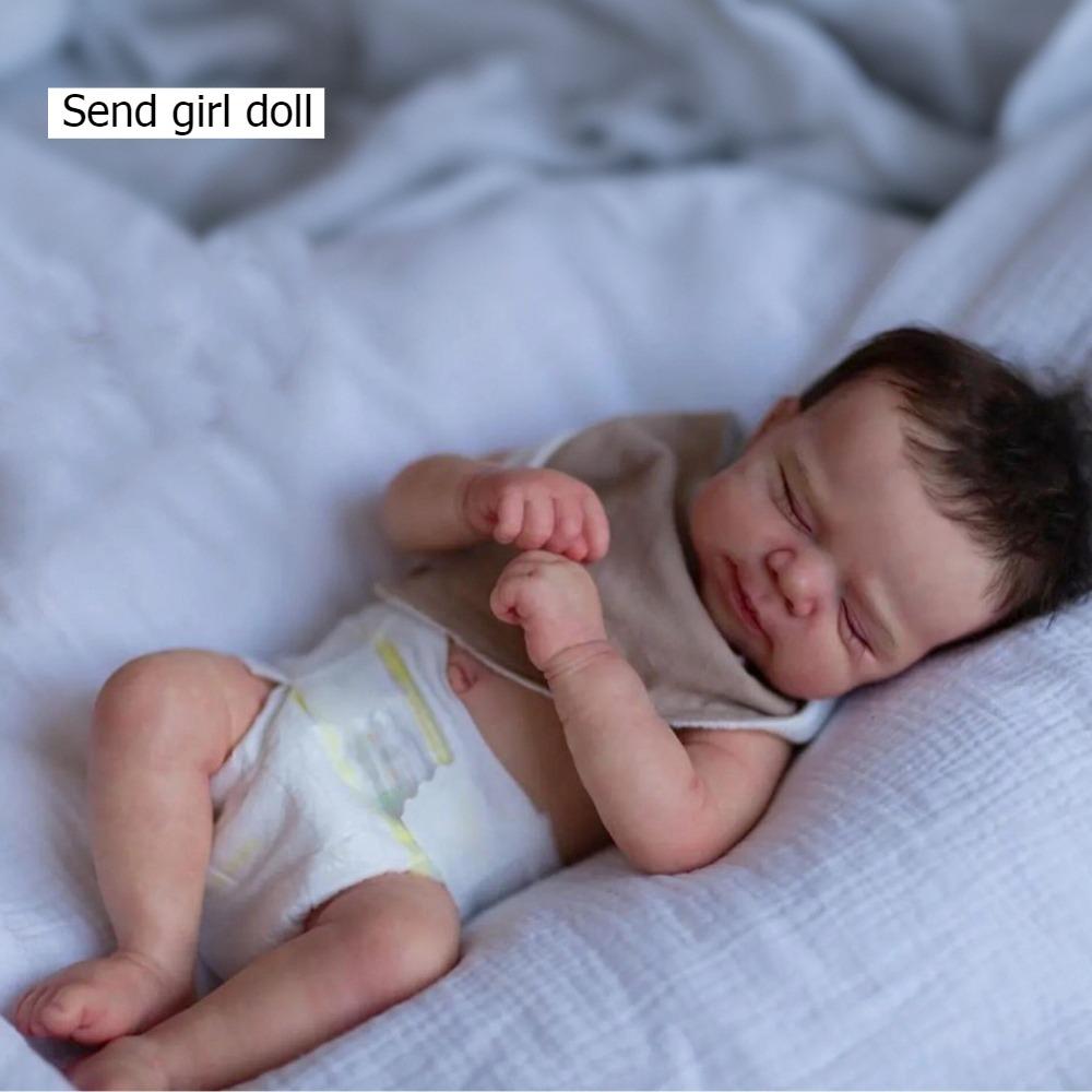 Lebensechte 48cm Reborn Babypuppe Pascale Vollvinylkörper Waschbar Neugeborenenbabypuppen mit Lätzchen Handverwurzeltes Haar Geschlossene Augen Rebirth-Puppe für Kinder ab 3 Jahren