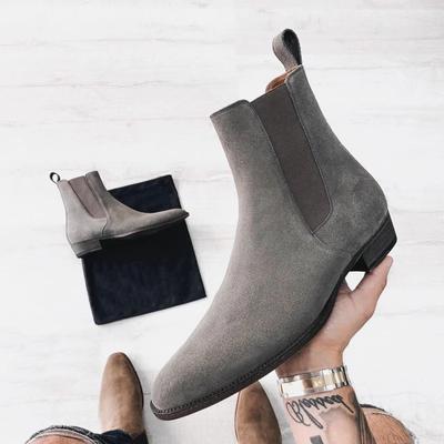 Nové šedé Chelsea boty pro muže Faux semišový flock Business Pánské krátké boty Kotníkové boty pro muže s velikostí 38-48