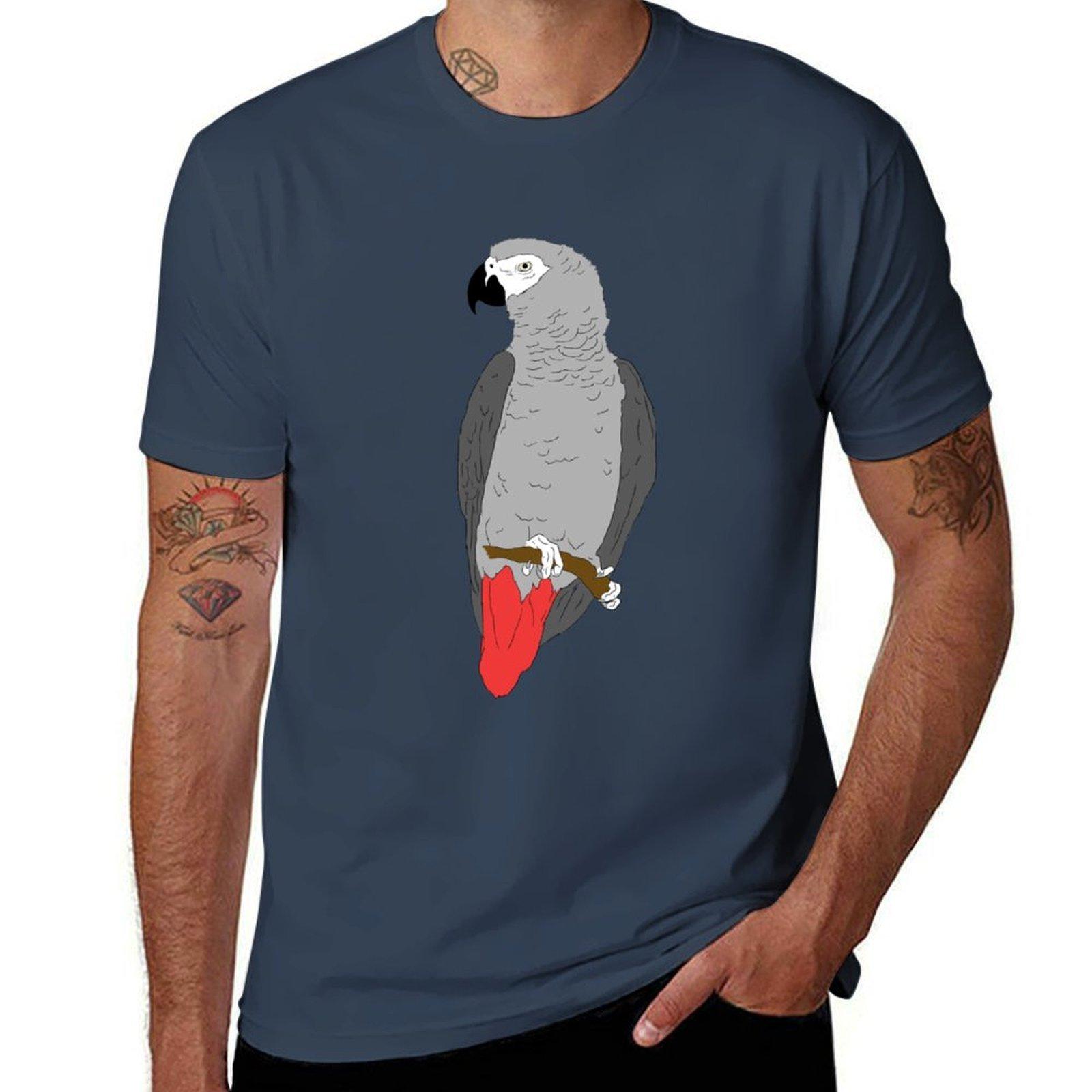 African Grey Parrot On Perch Tshirt Work Utility Short Sleeve Shirt S